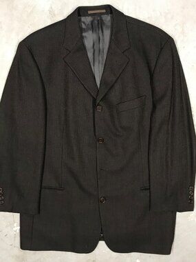 Vintage Hugo Boss Blazer Textured Wool Sport Coat Brown Italy 44L